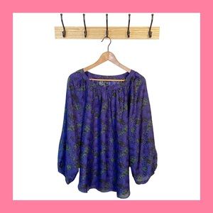 ANN TAYLOR Blue Green Floral Blouse XXL NWT